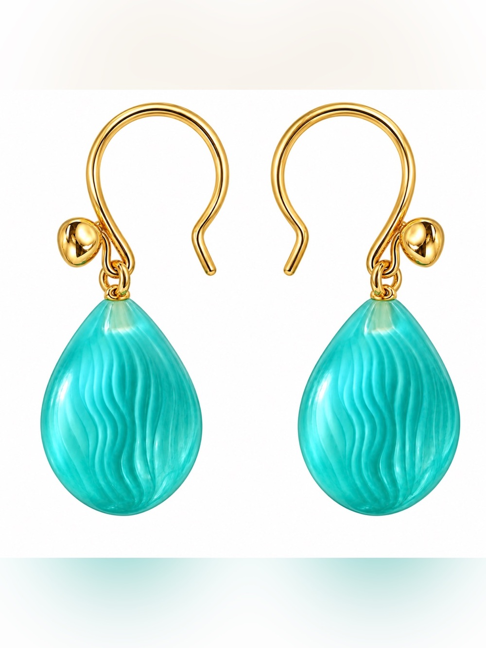 Turquoise Aqua Blue Teardrop Dangle Earrings Gold Tone Boho
